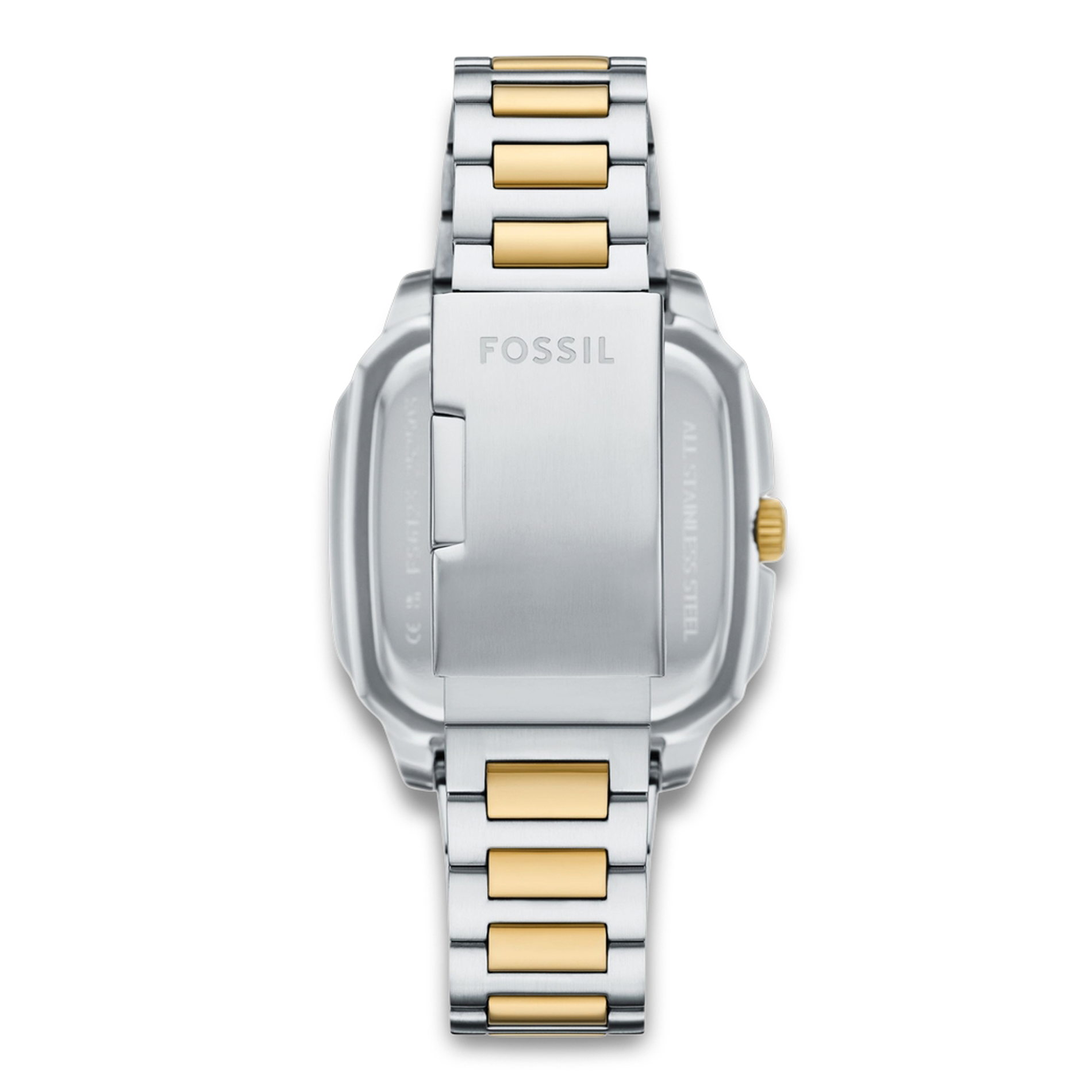 Bagside af Fossil Crosby FS6123 med bicolor stållænke og foldelås