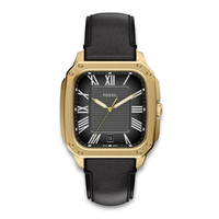 Fossil Crosby herreur 42 mm FS6151 med sort urskive, guldfarvet urkasse og sort læderrem