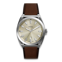 Fossil Everett herreur 42 mm FS6071 med brun læderrem og champagnefarvet urskive