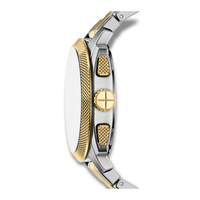 Sideprofil af Fossil Machine Chronograph FS6159 med tekstureret guldfarvet lynette og trykknapper