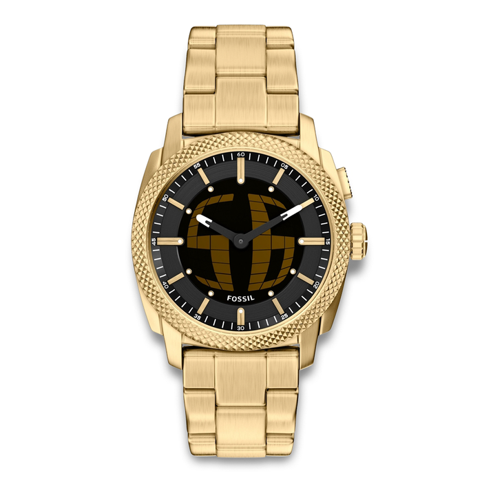 Fossil Machine Big Tic herreur 41 mm FS6157 i guldfarvet rustfrit stål med sort urskive