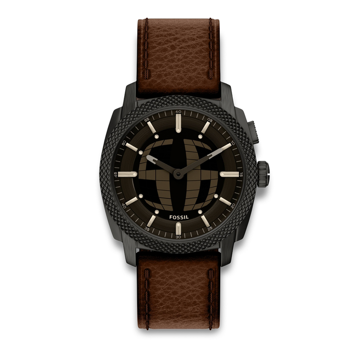 Fossil Machine Big Tic herreur 44 mm FS6165 med sort urkasse og brun læderrem