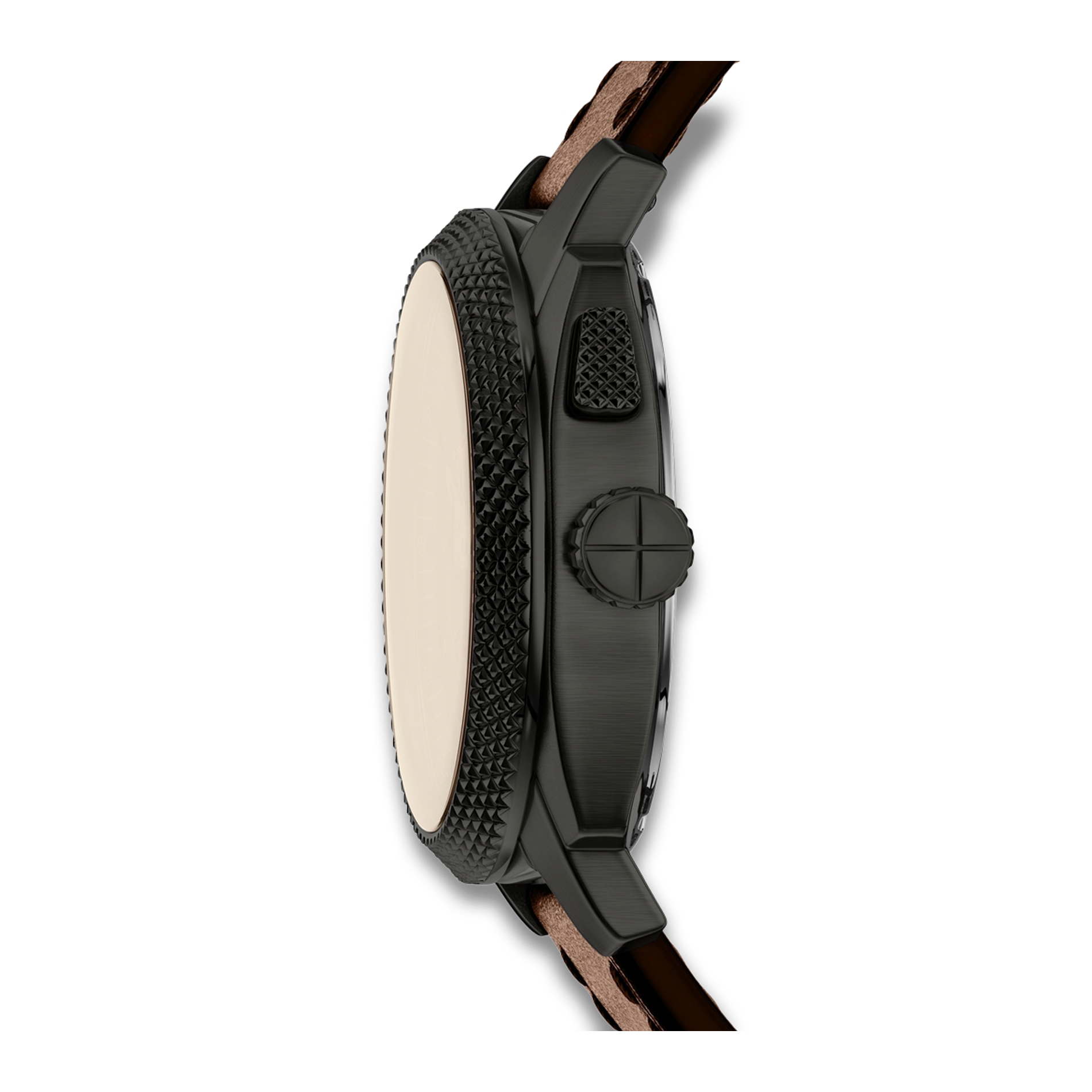 Sideprofil af Fossil Machine Big Tic FS6165 med sort urkasse og tekstureret lynette