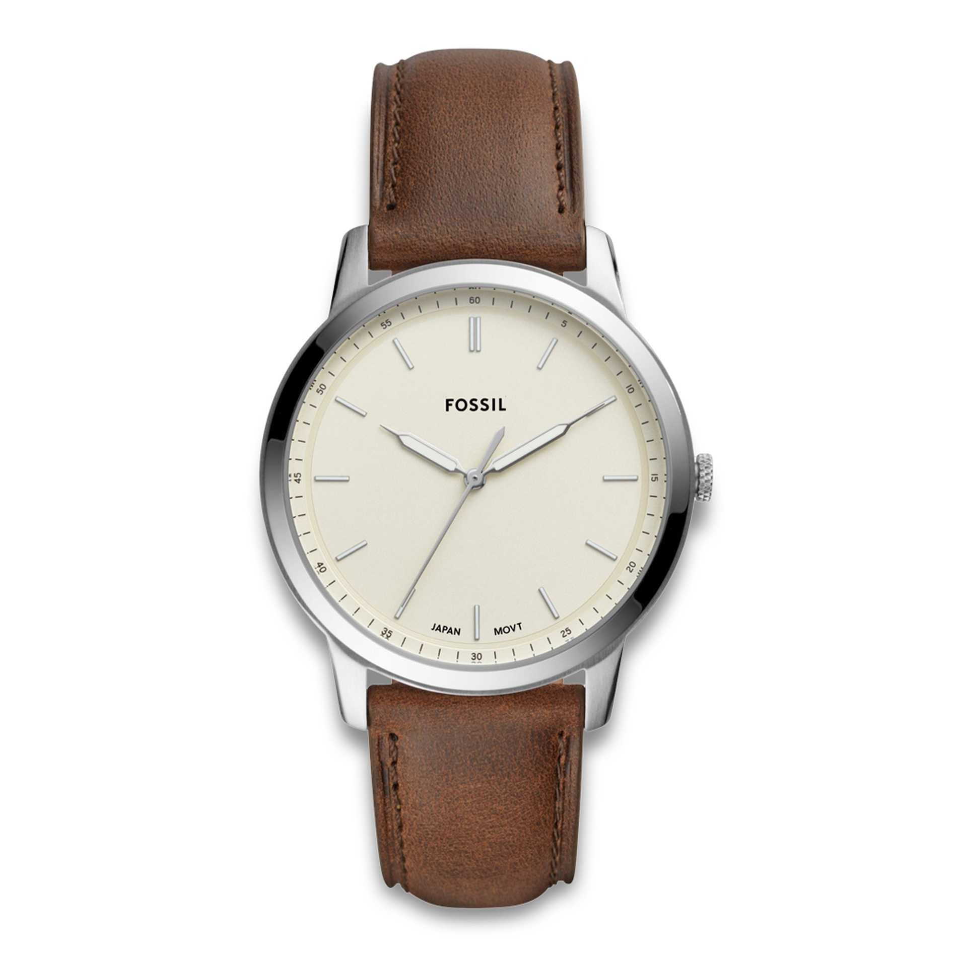 Fossil Minimalist herreur 44 mm FS5439 med brun læderrem og lys urskive