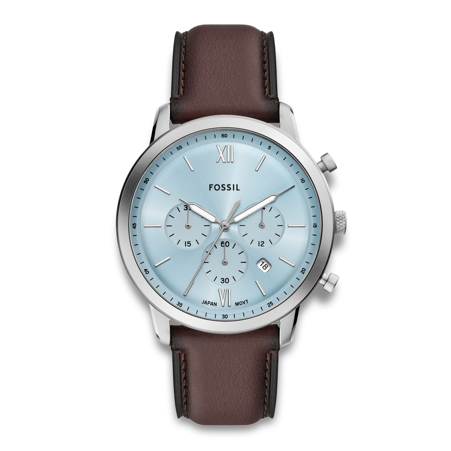 Fossil Neutra herreur 44 mm FS6109 med lyseblå urskive og brun læderrem
