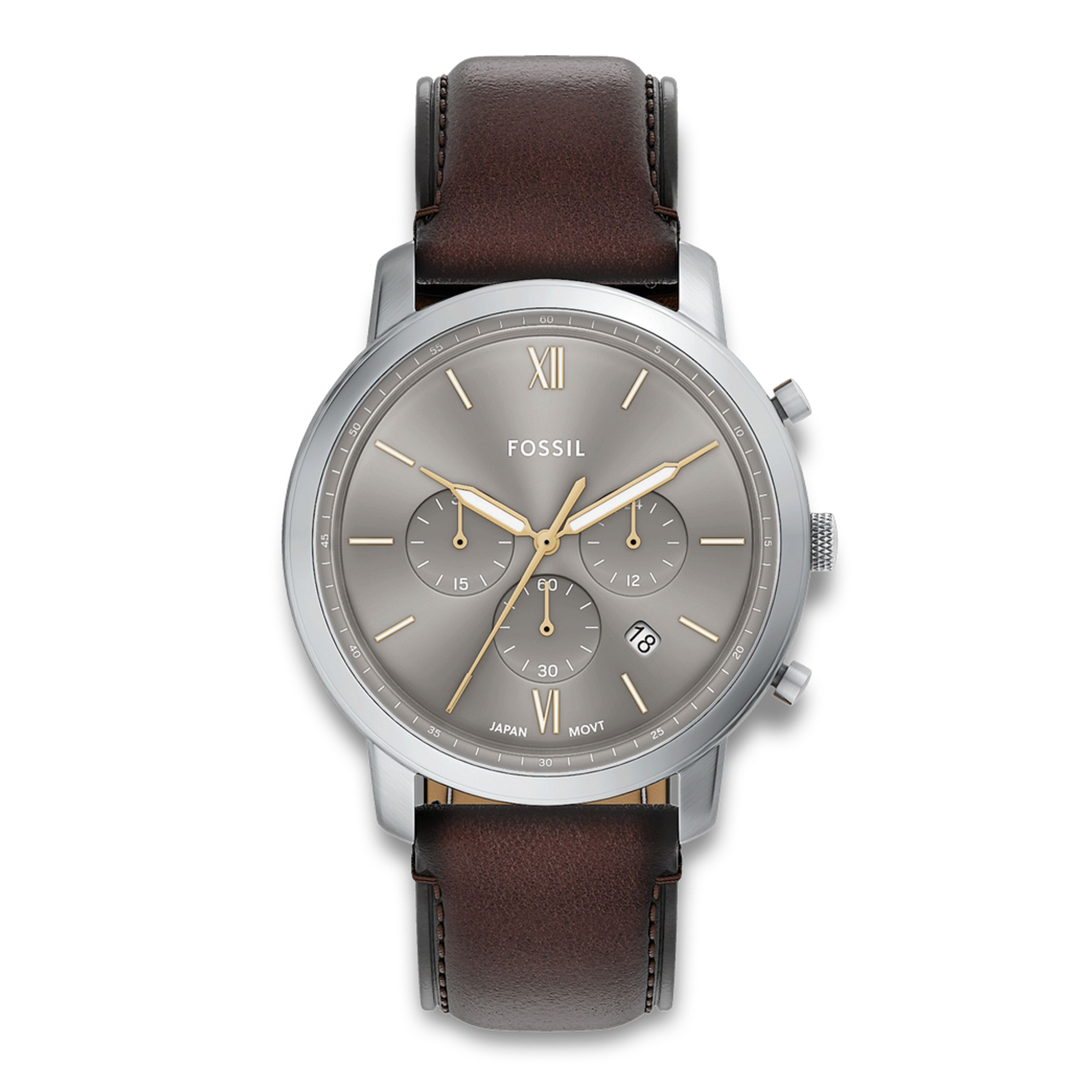 Fossil Neutra herreur 44 mm FS6129 med grå urskive og brun læderrem