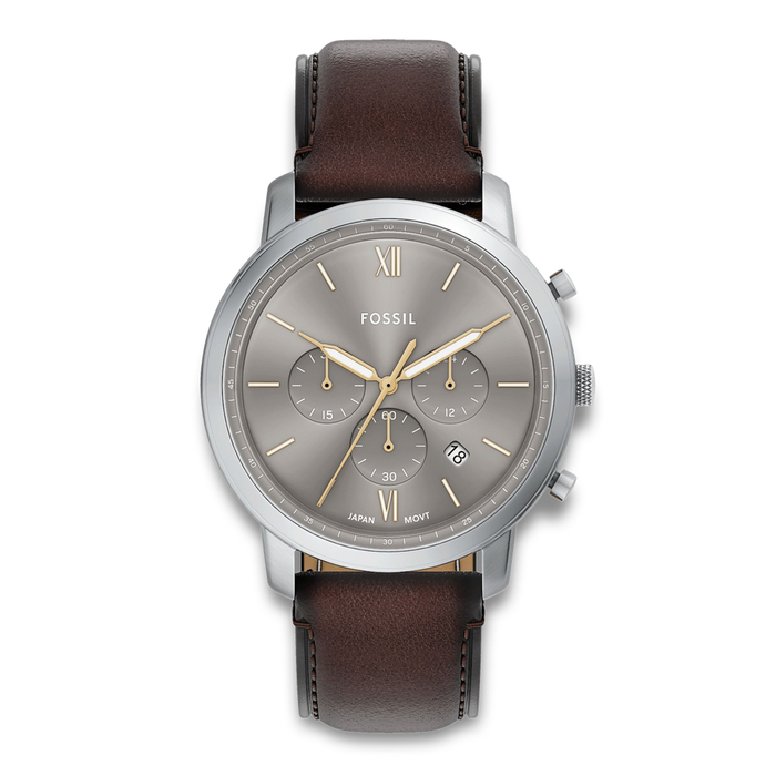 Fossil Neutra herreur 44 mm FS6129 med grå urskive og brun læderrem