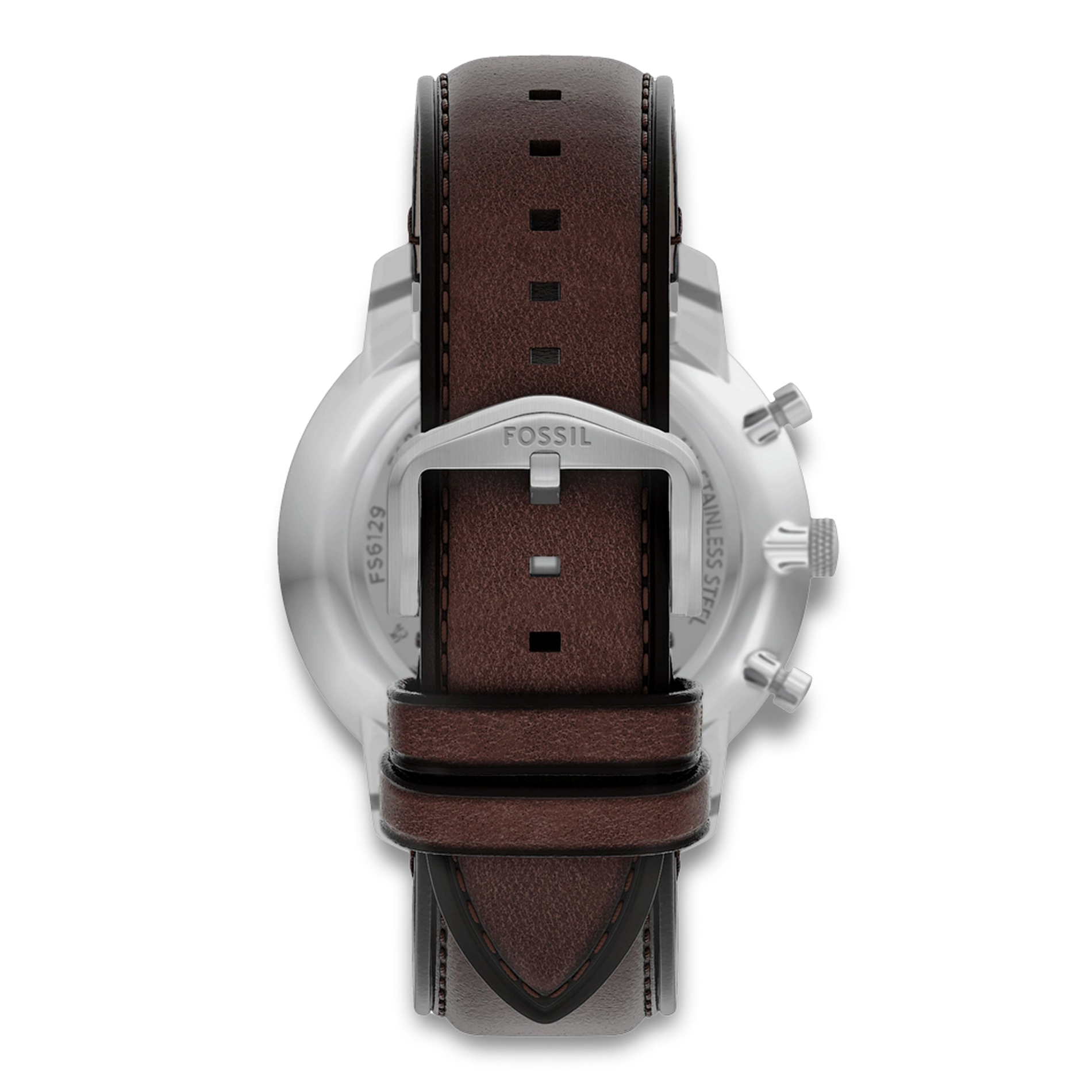 Bagside af Fossil Neutra FS6129 med brun læderrem og spænde