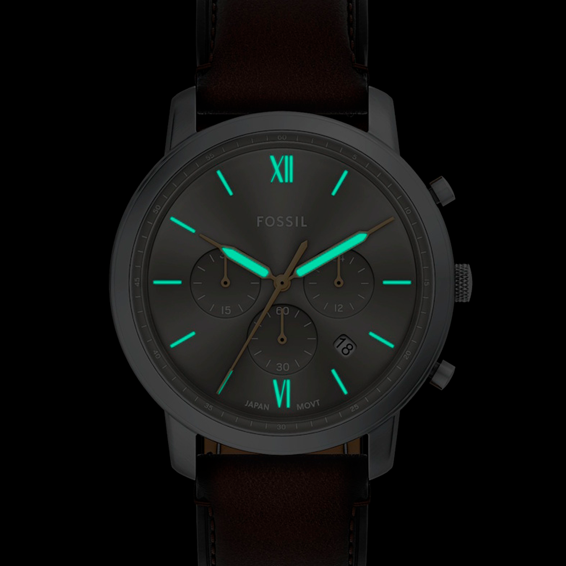 Fossil Neutra FS6129 med selvlysende visere og timemarkeringer