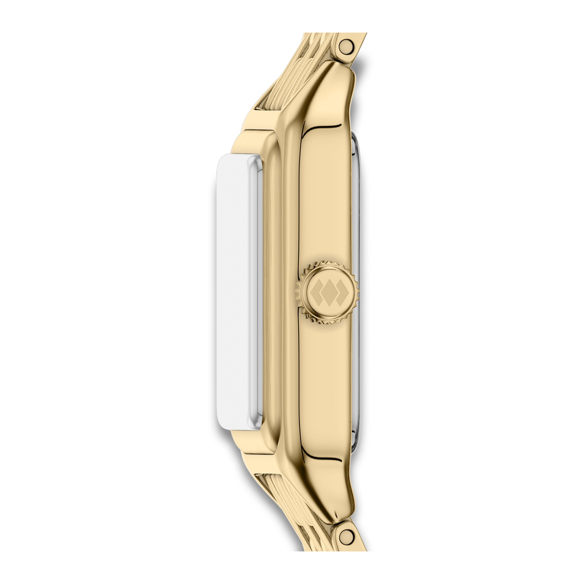 Sideprofil af Fossil Raquel ES5467 med guldfarvet urkasse