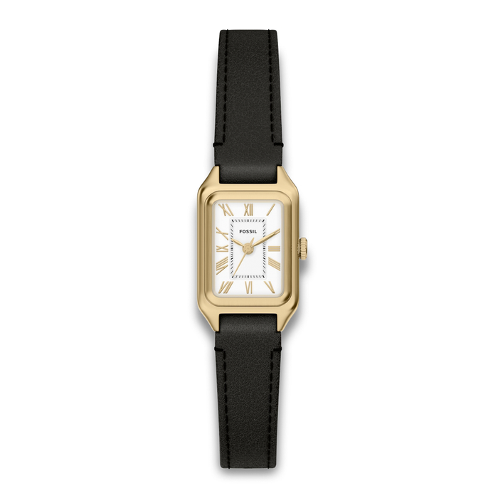 Fossil Raquel dameur 18 mm ES5470 med guldfarvet urkasse og sort læderrem
