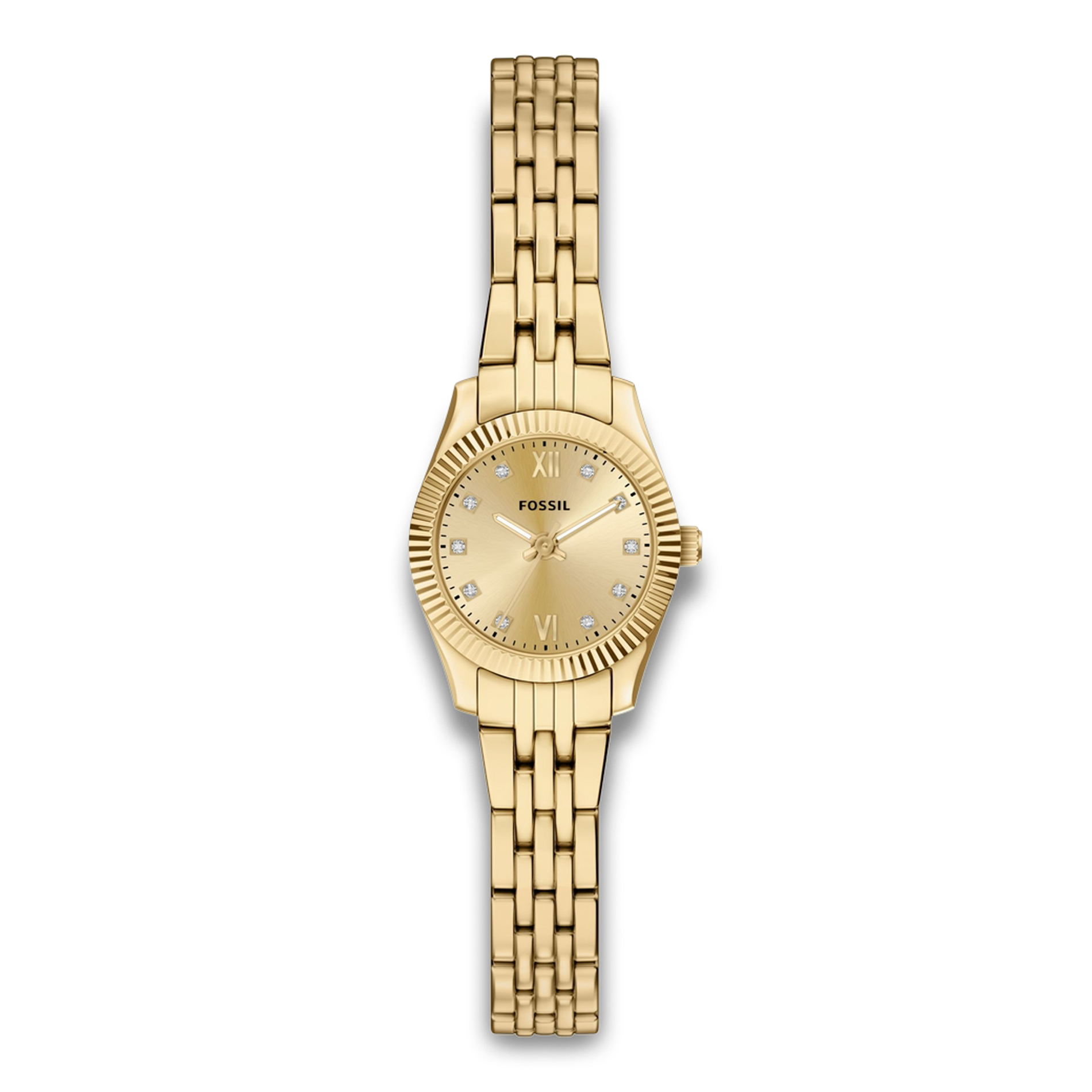 Fossil Scarlette dameur 20 mm ES5474 med guldfarvet stållænke og gylden urskive