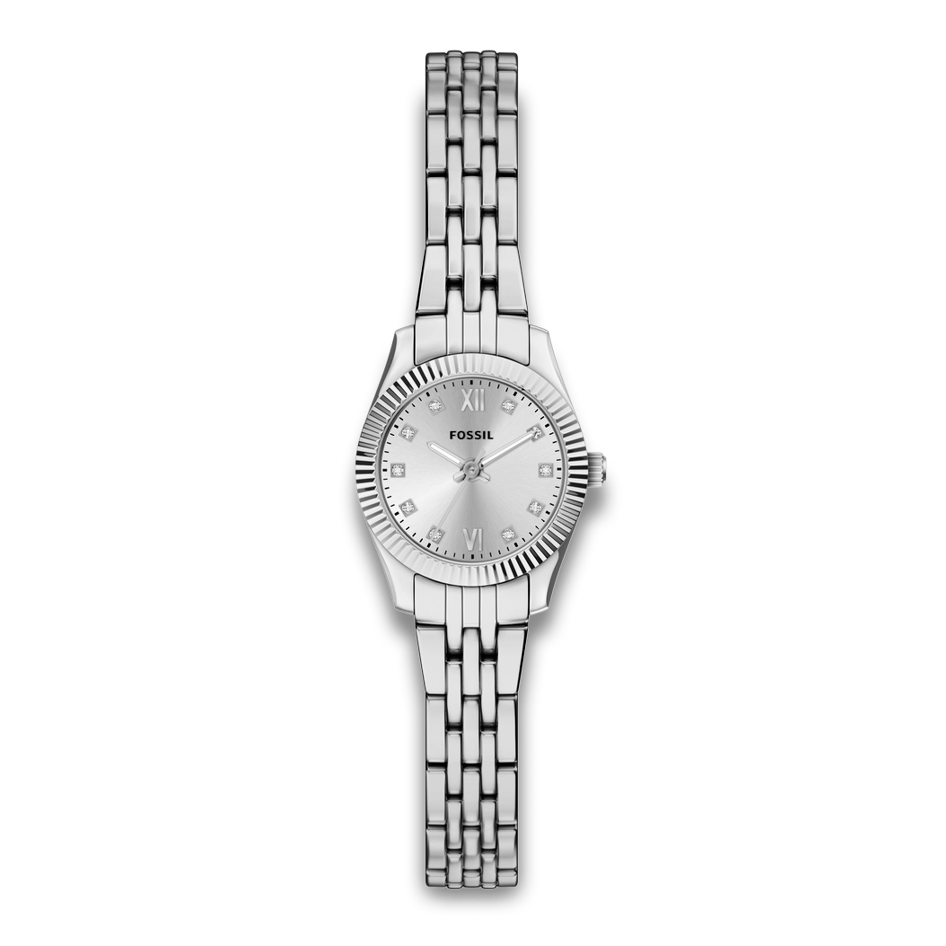 Fossil Scarlette dameur 20 mm ES5475 med sølvfarvet stållænke og sølvfarvet urskive