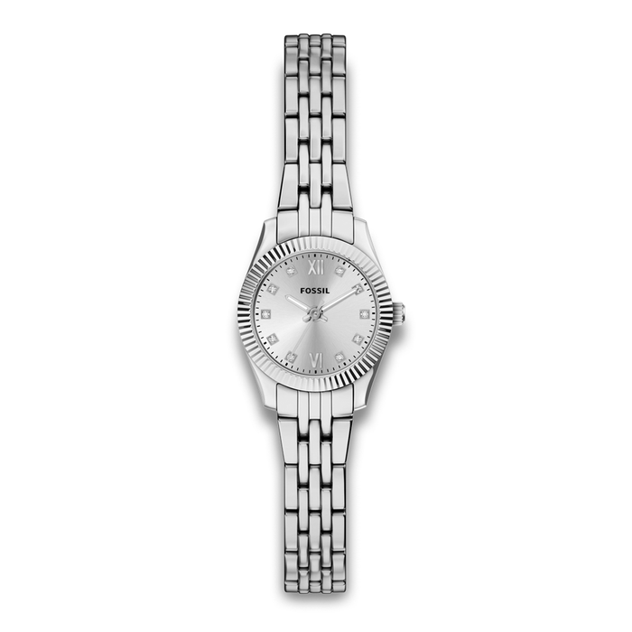 Fossil Scarlette dameur 20 mm ES5475 med sølvfarvet stållænke og sølvfarvet urskive