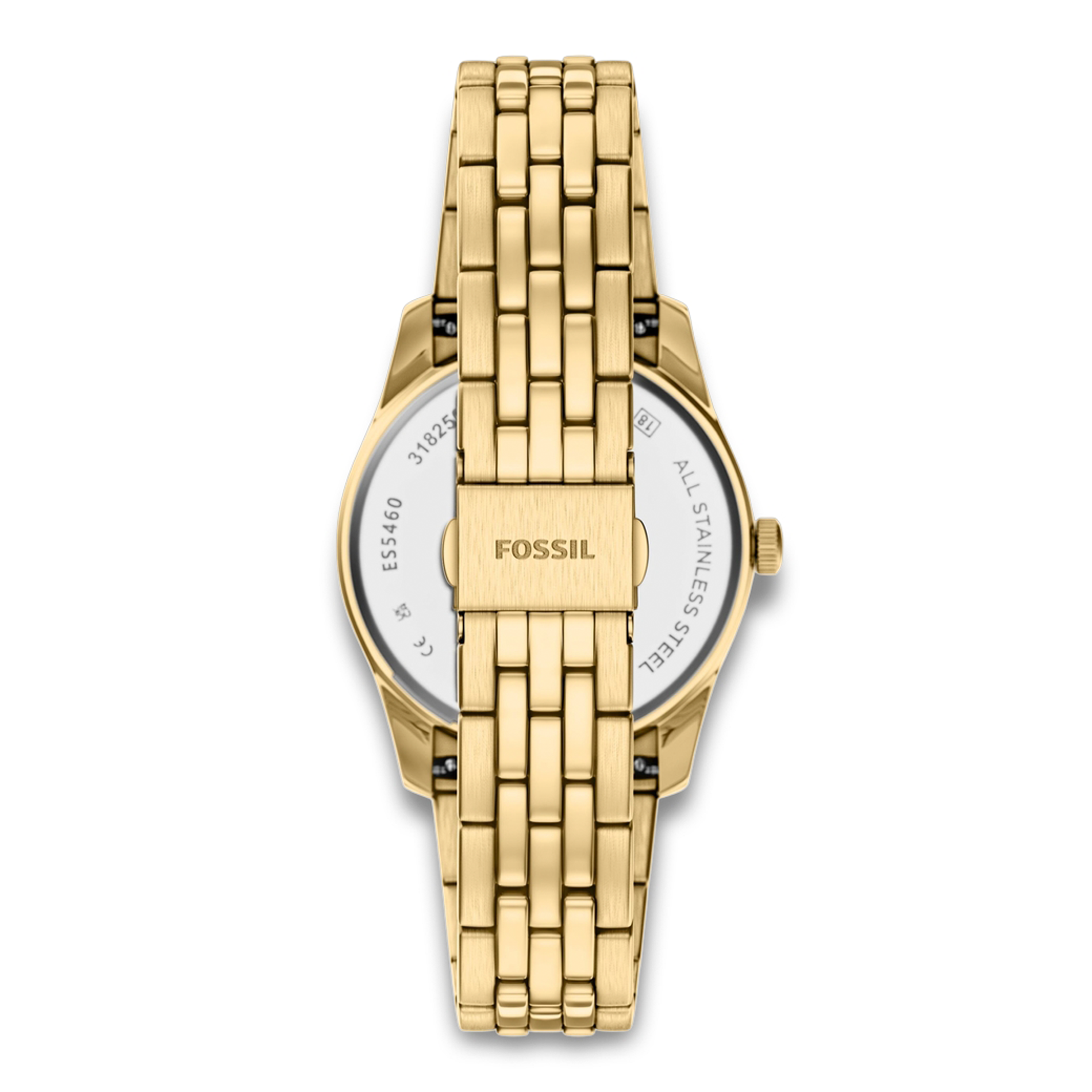 Bagside af Fossil Scarlette ES5460 med guldfarvet stållænke.