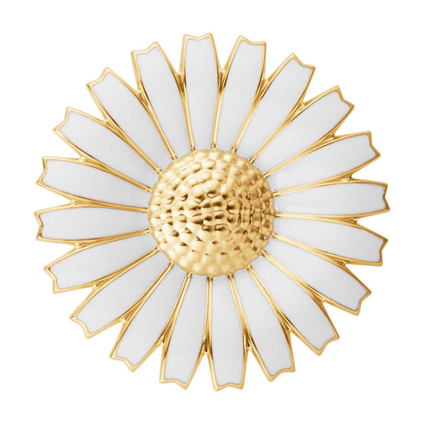 Georg Jensen Daisy Succession broche forgyldt med hvid emalje set forfra