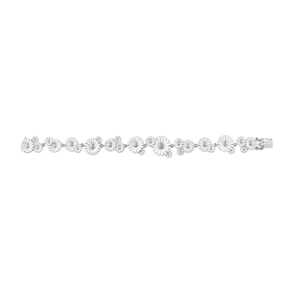 Georg Jensen Daisy Layered Row armbånd i sterlingsølv med hvide margueritter