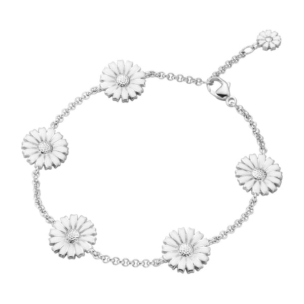 Georg Jensen Daisy armbånd i sterlingsølv med fem hvide margueritter på 11 mm