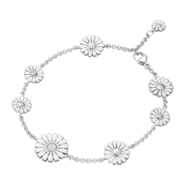 Georg Jensen 8 Daisy armbånd i sterlingsølv med hvide margueritter