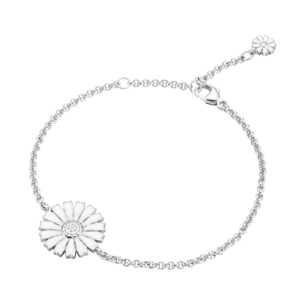 Georg Jensen Daisy armbånd i sterlingsølv med én hvid marguerit på 15 mm