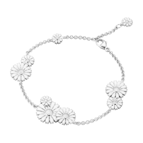 Georg Jensen Daisy 9 Flower armbånd i sterlingsølv med ni hvide margueritter