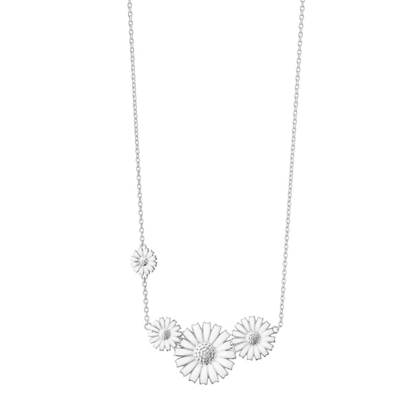 Georg Jensen Daisy 4 Flower halskæde i sterlingsølv med fire hvide margueritter