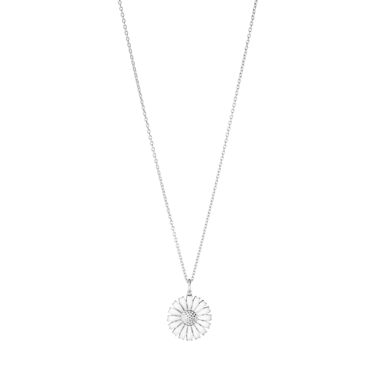 Georg Jensen Daisy halskæde i sterlingsølv med hvid marguerit på 18 mm