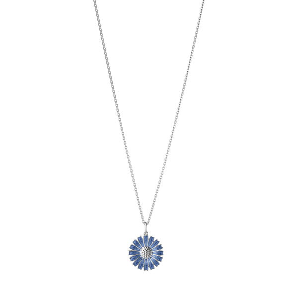 Georg Jensen Daisy halskæde i sterlingsølv med marguerit i blå emalje