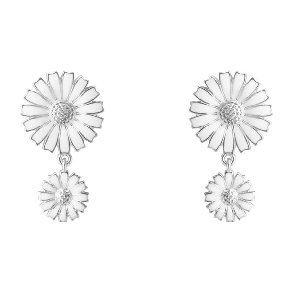 Georg Jensen Daisy Double øreringe i sterlingsølv med to hvide margueritter