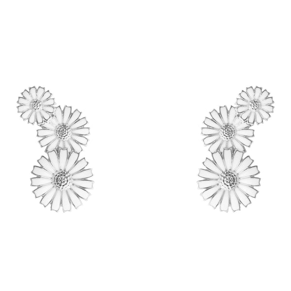 Georg Jensen Daisy 3 Flower ørestikker i sterlingsølv med tre hvide margueritter