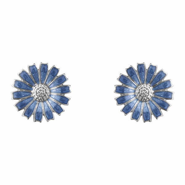 Georg Jensen Daisy ørestikker i sølv med blå emalje på 11 mm