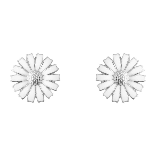 Georg Jensen Daisy ørestikker i sølv med hvide margueritter på 11 mm