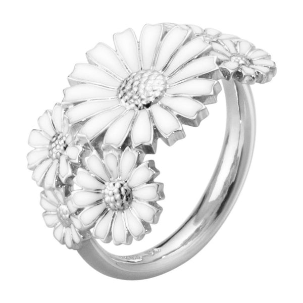 Georg Jensen 6 Daisy ring i sterlingsølv med seks hvide margueritter