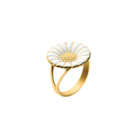 Georg Jensen Daisy stor ring i forgyldt sterlingsølv med håndmalet hvid emalje