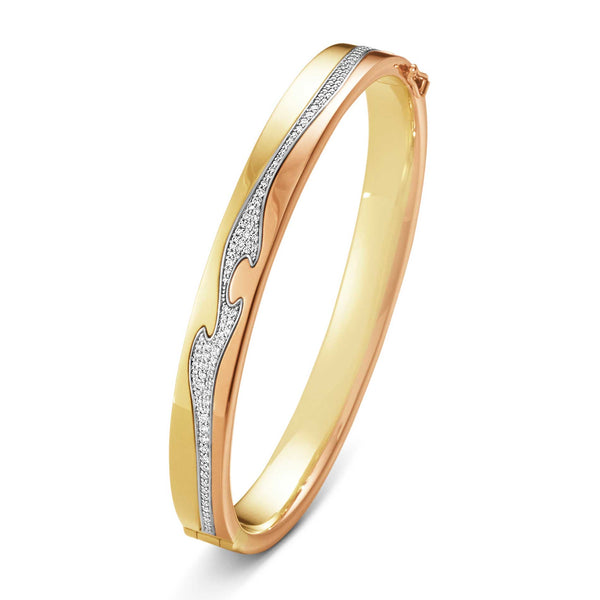 Georg Jensen Fusion armring i guld, hvidguld og rosaguld med en linje af pavé diamanter