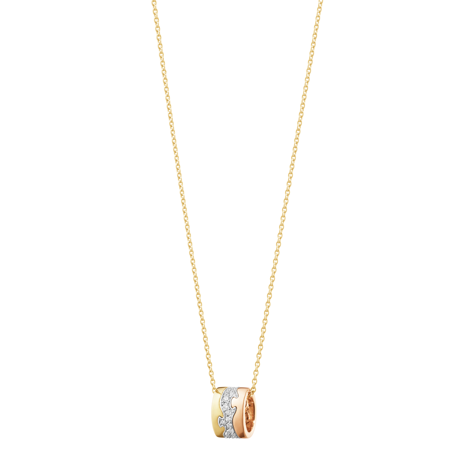 Georg Jensen Fusion halskæde i 18 kt guld, hvidguld og rosaguld med 0,19 ct pavé diamanter