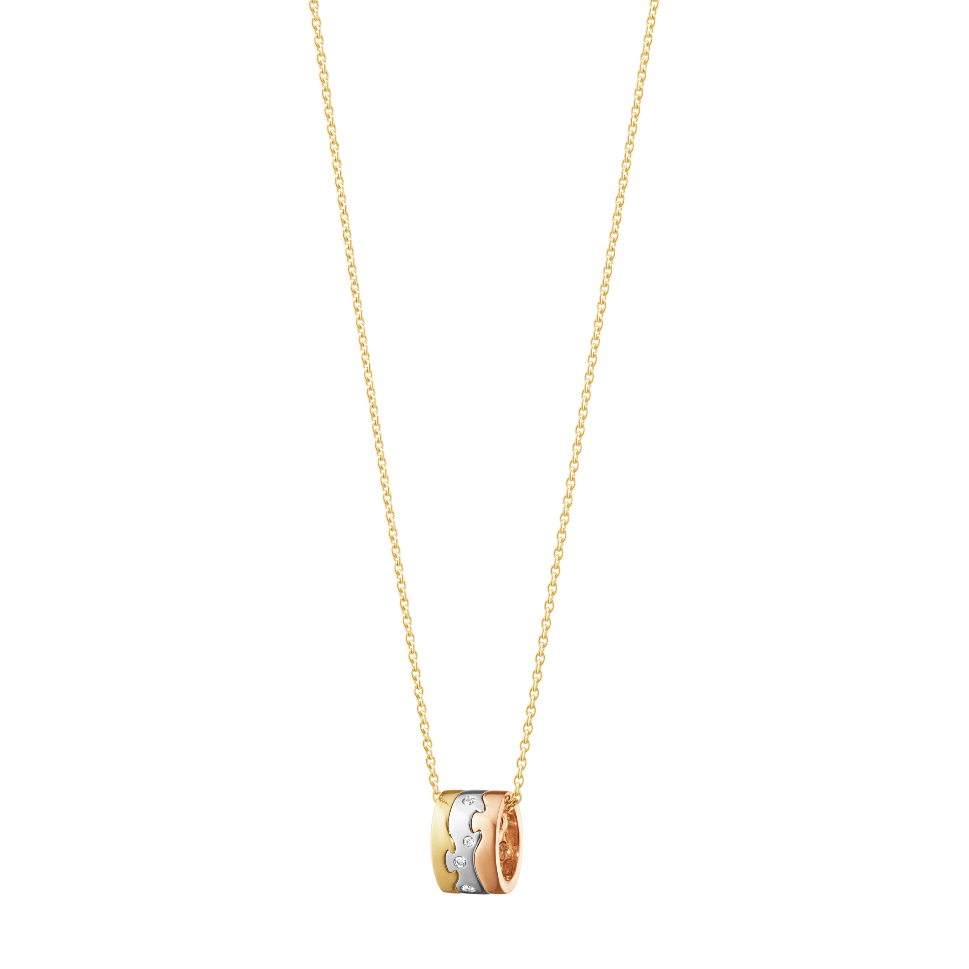 Georg Jensen Fusion vedhæng i trefarvet guld med brillantslebne diamanter