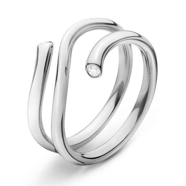 Georg Jensen Magic ring i 18 karat hvidguld med to diamanter i trådens ender