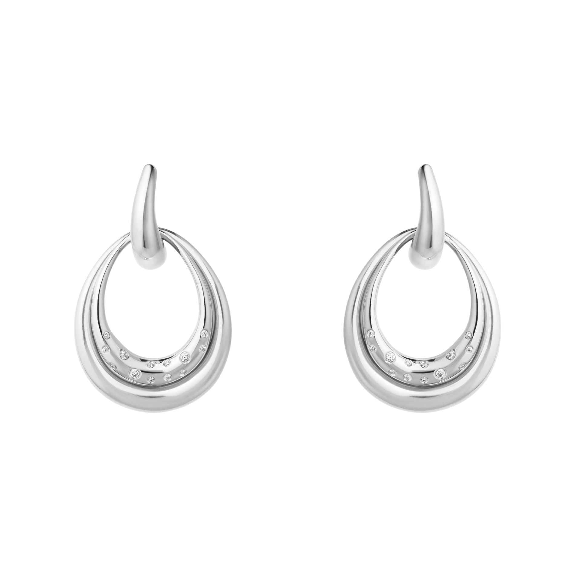 Georg Jensen Offspring medium øreringe i sølv med pavéfatning af diamanter