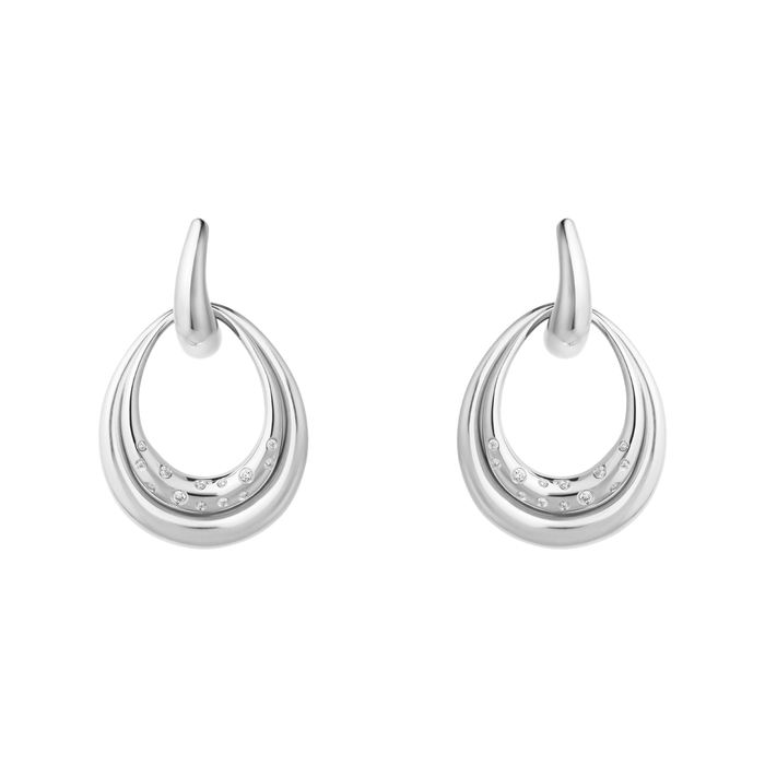 Georg Jensen Offspring medium øreringe i sølv med pavéfatning af diamanter