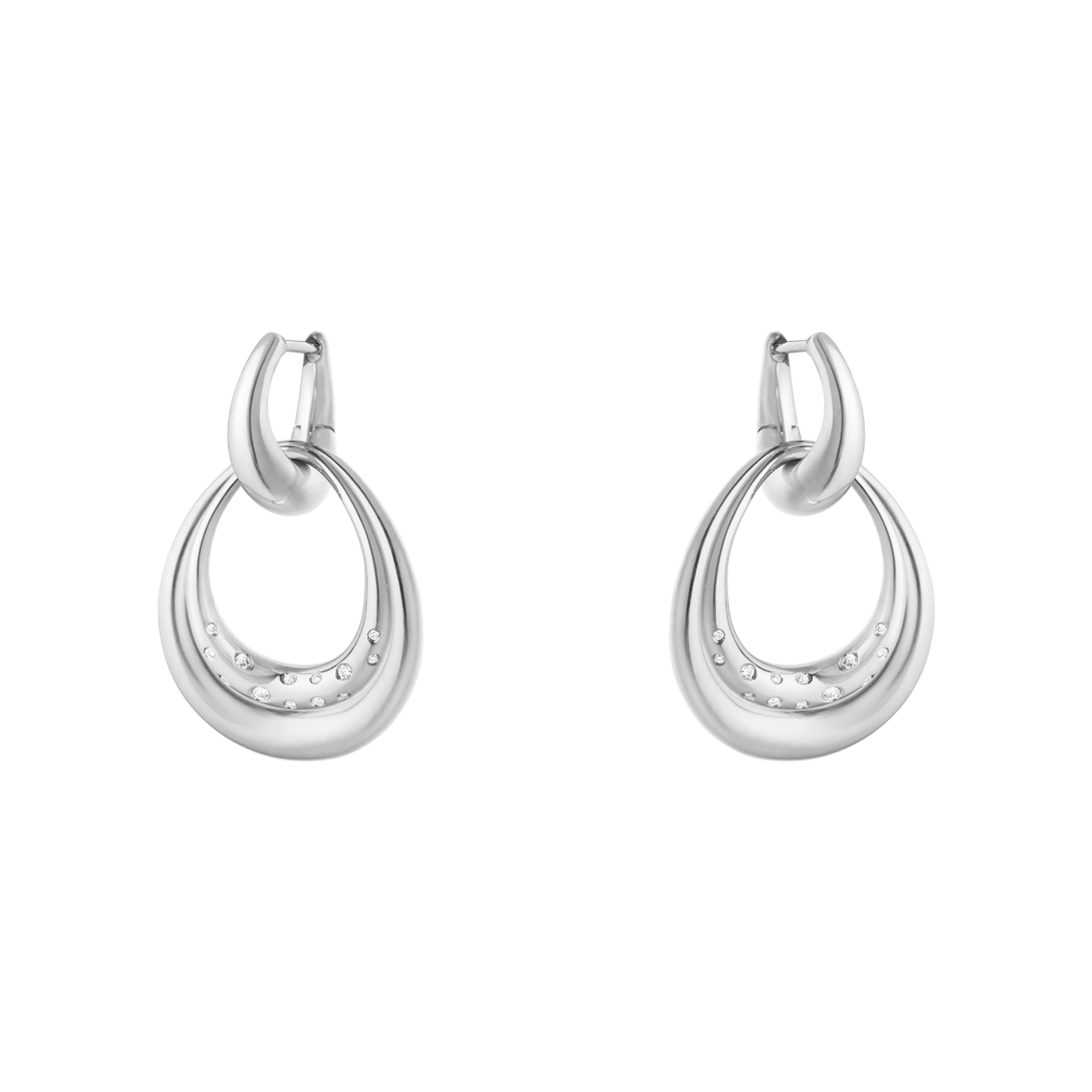 Georg Jensen Offspring medium øreringe i rhodineret sterlingsølv med små diamanter