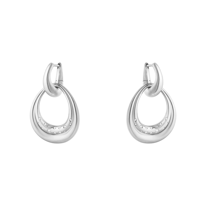 Georg Jensen Offspring medium øreringe i rhodineret sterlingsølv med små diamanter