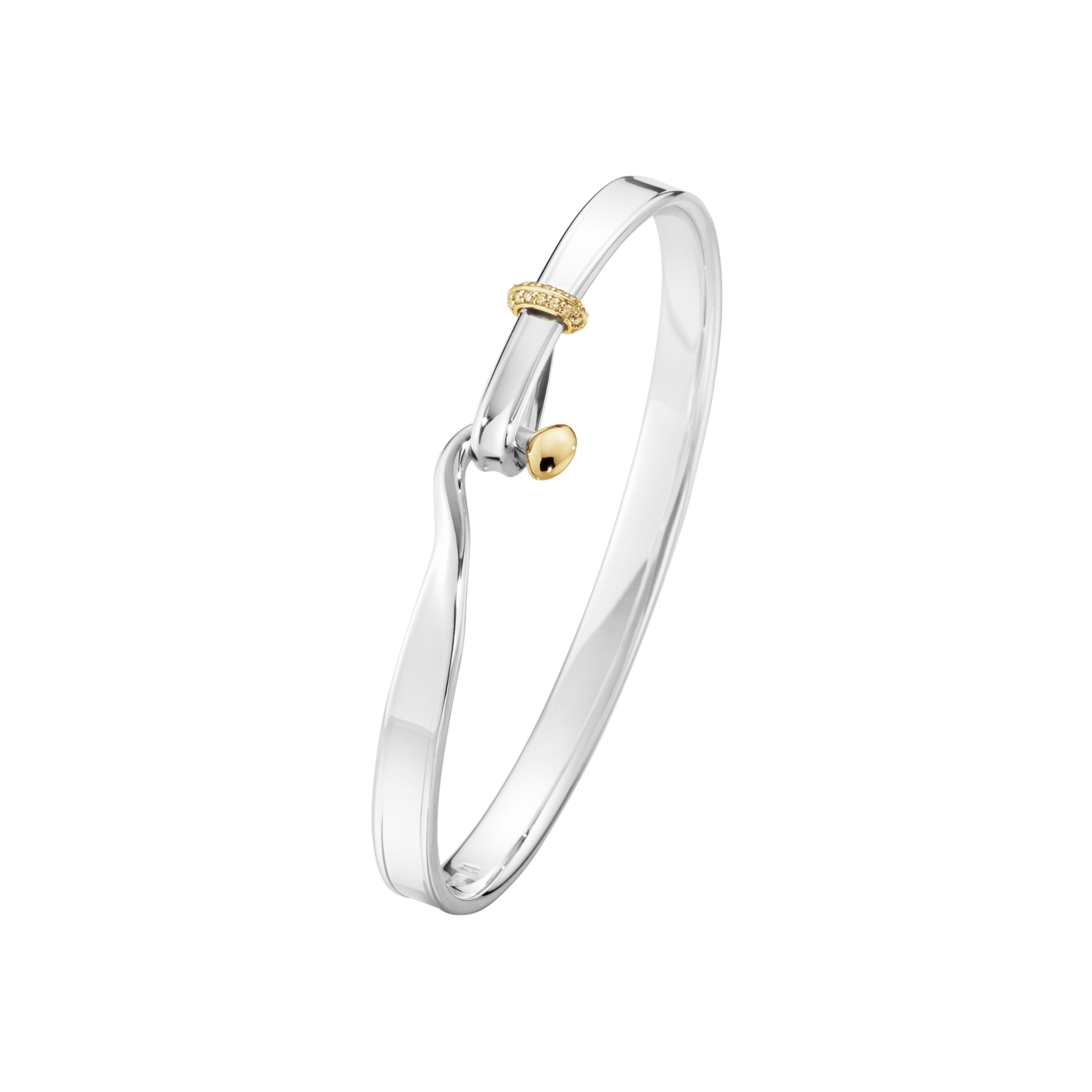 Georg Jensen Torun armring i 925 sterlingsølv og 18 karat guld med champagnefarvet diamant 0,08 ct