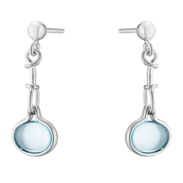 Georg Jensen Torun øreringe i sterlingsølv med rund blå topas, 25 mm
