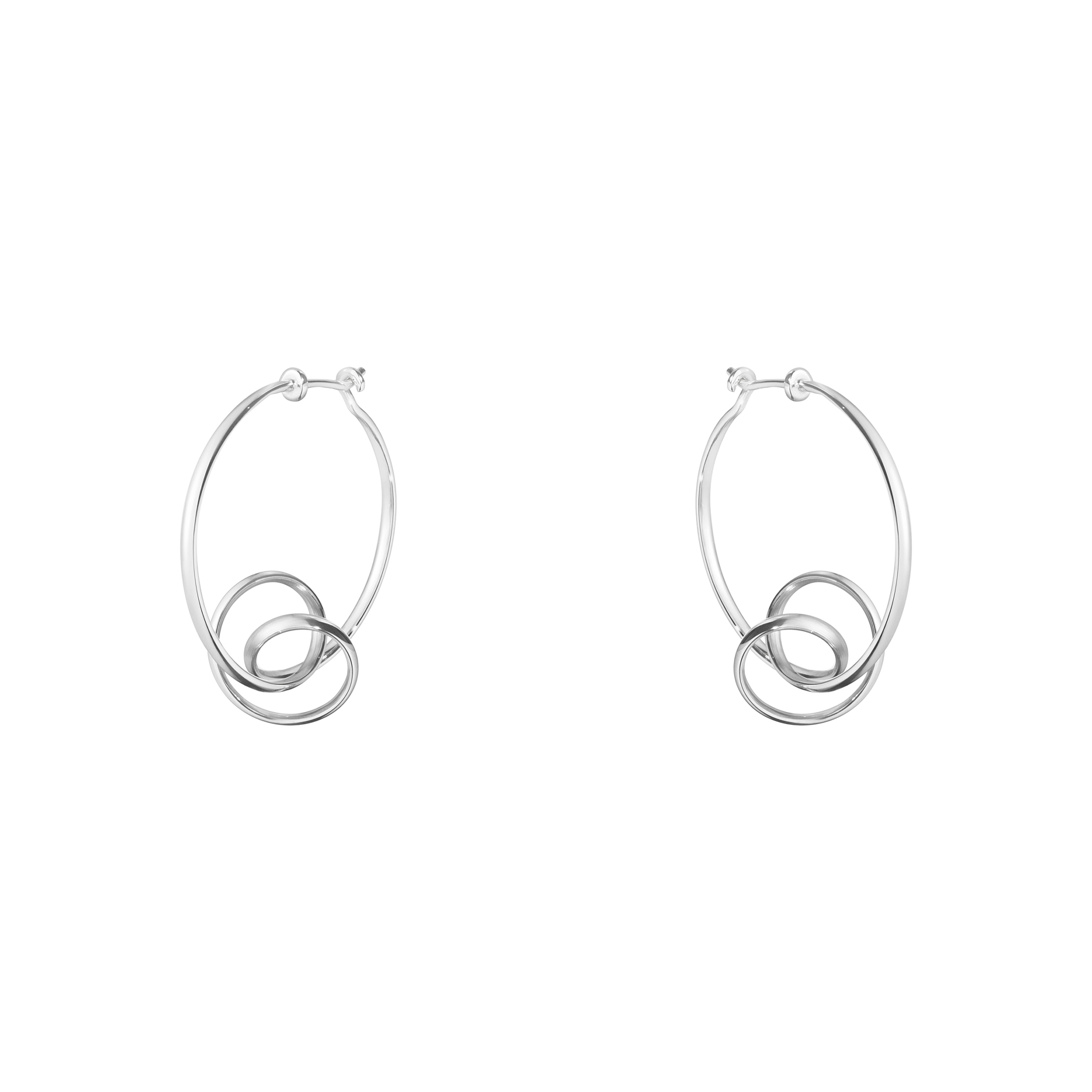 Georg Jensen Torun øreringe i 925 sterlingsølv med sammenflettede ringe 33 mm