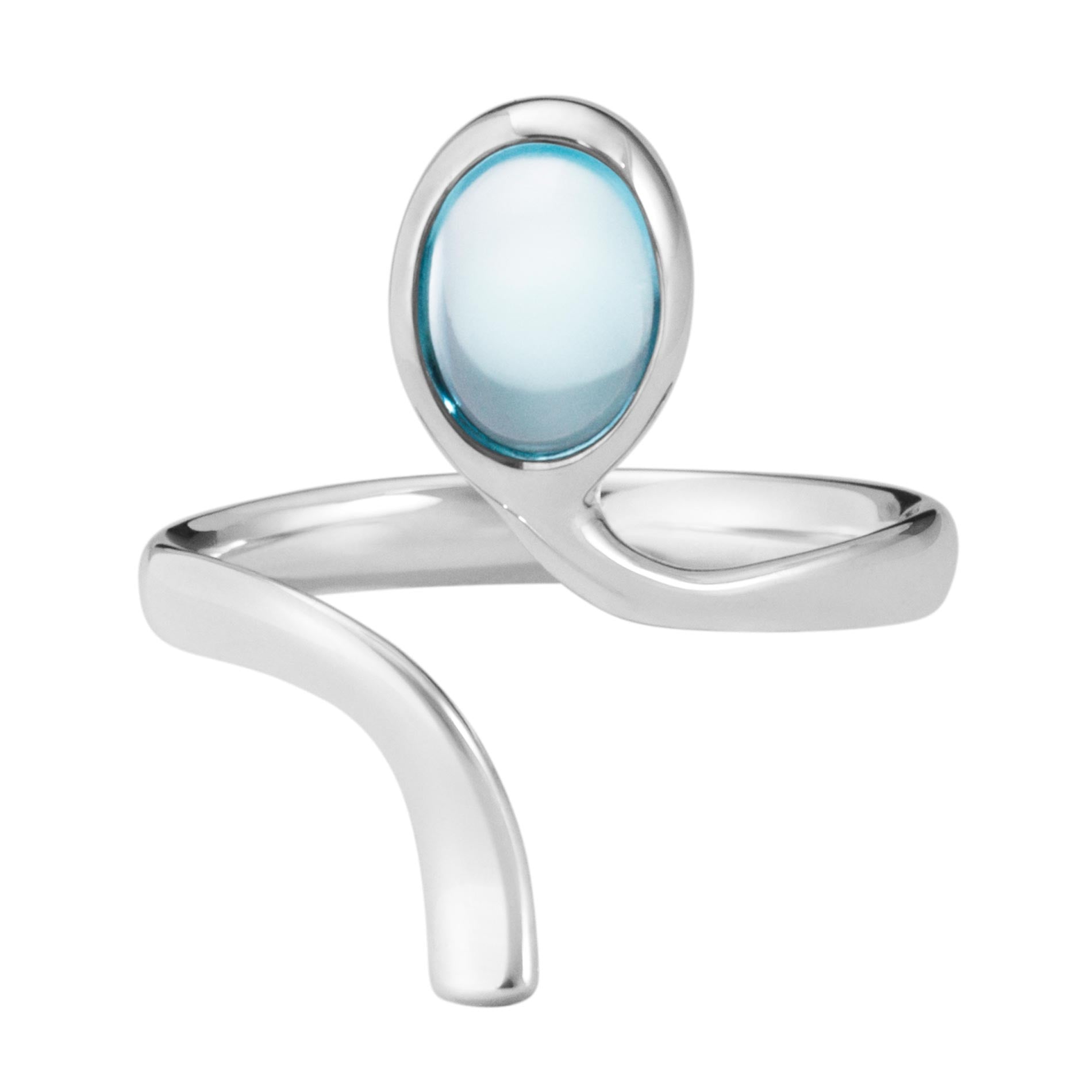 Georg Jensen Torun ring i sterlingsølv med cabochonslebet blå topas