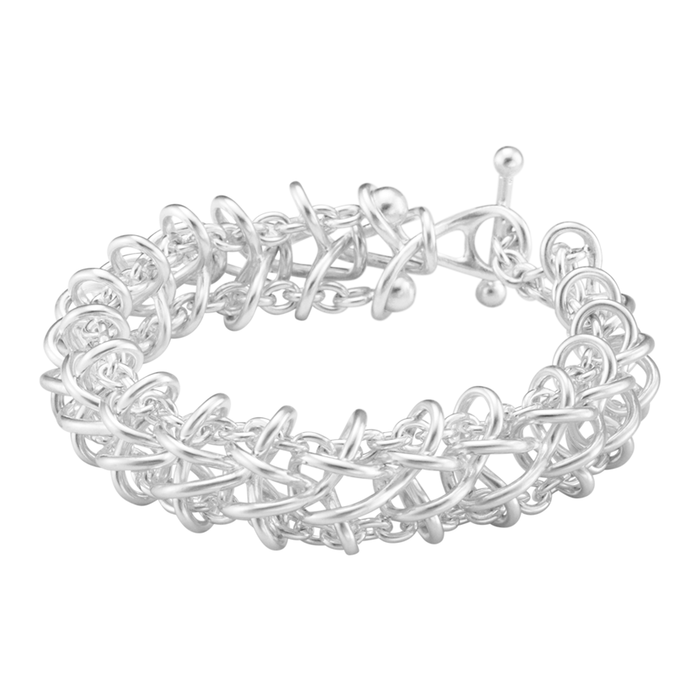 Georg Jensen Weft armbånd i sterlingsølv med dobbelte led frontvisning