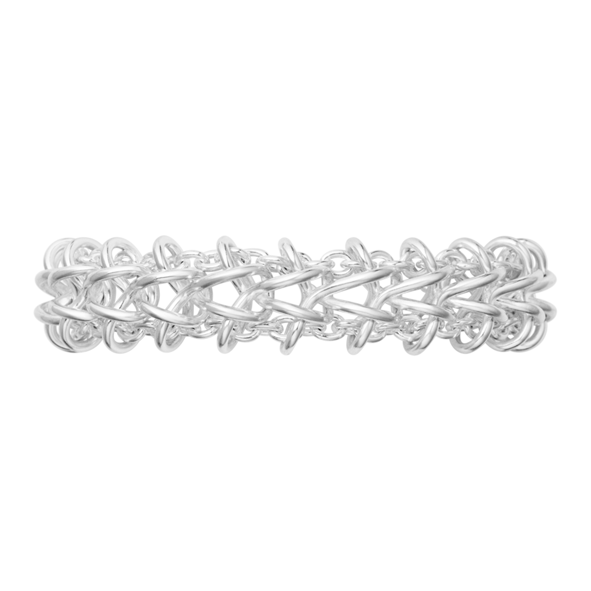Georg Jensen Weft armbånd med vævet kædedesign i blankpoleret sølv sidevisning