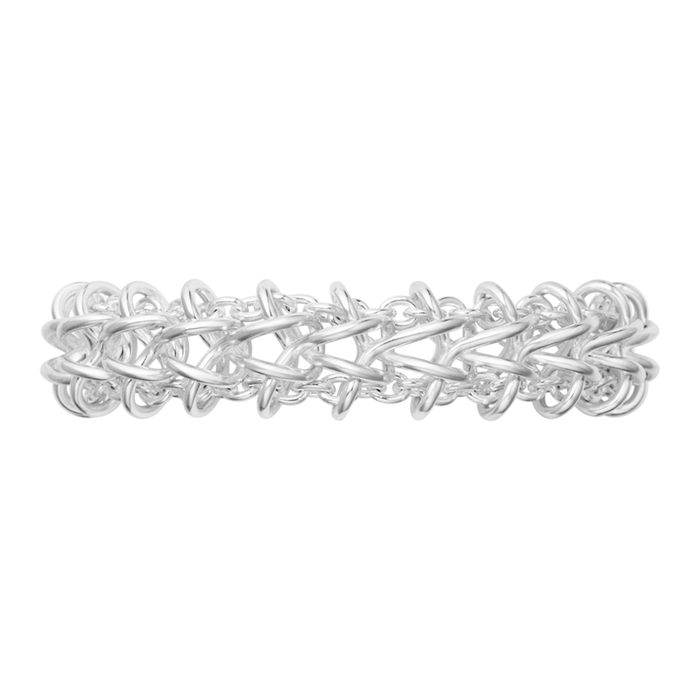 Georg Jensen Weft armbånd med vævet kædedesign i blankpoleret sølv sidevisning