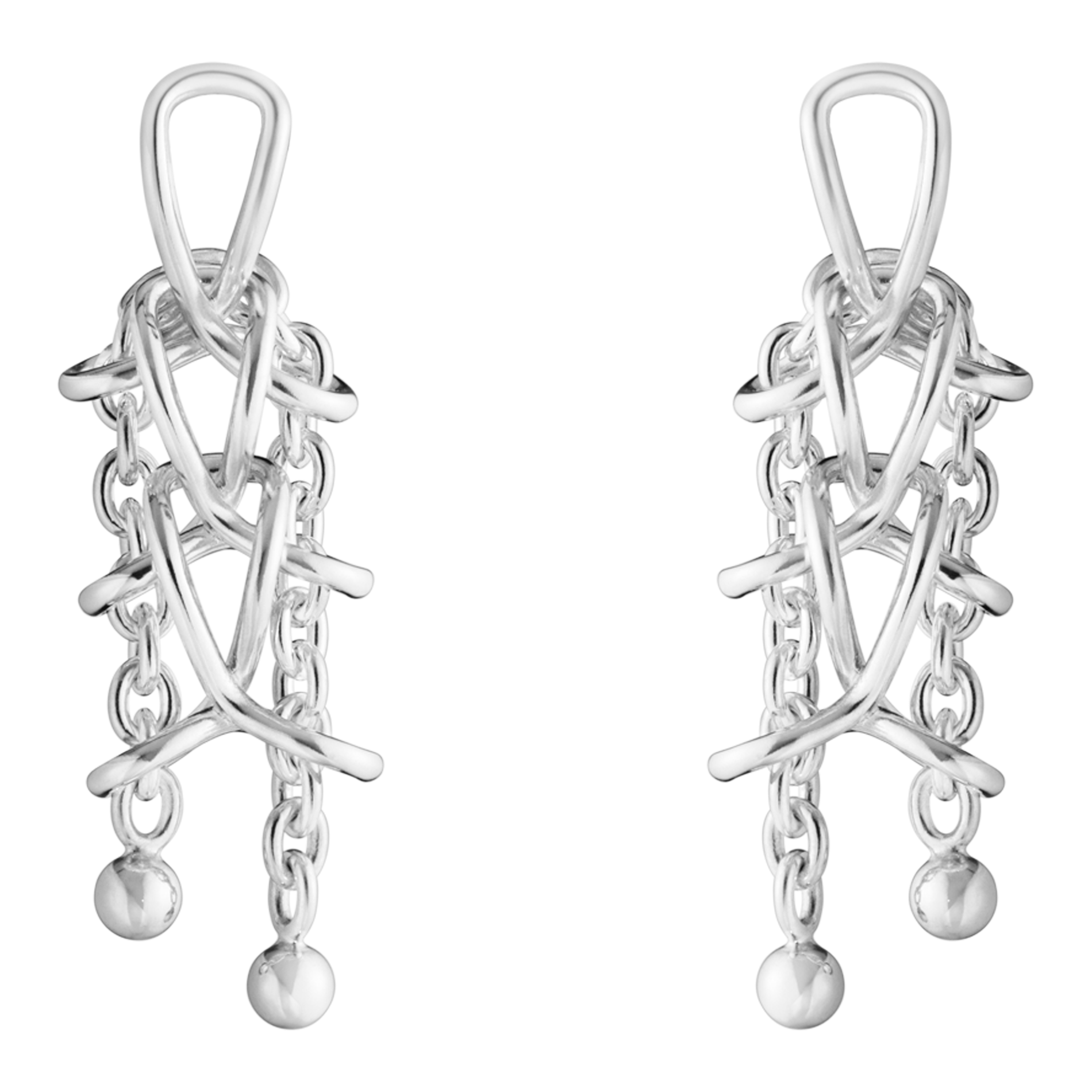 Georg Jensen Weft dobbelte øreringe i sterlingsølv med kædedetaljer